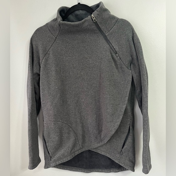 Athleta Sz Medium Cozy Karma Asym Pullover dark gray 1/4 zip - Picture 8 of 14